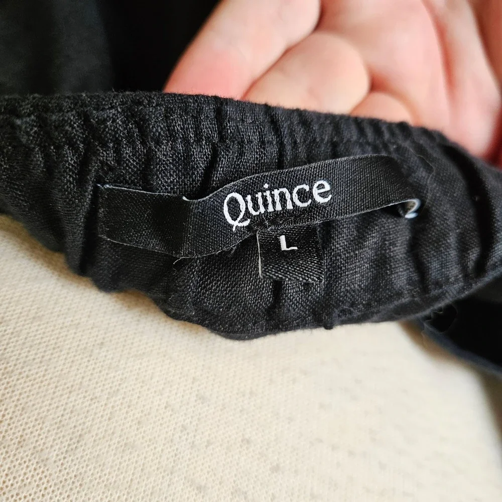 Quince Black Linen Square Neck Jumpsuit Wide Leg Sleeveless Pockets Large